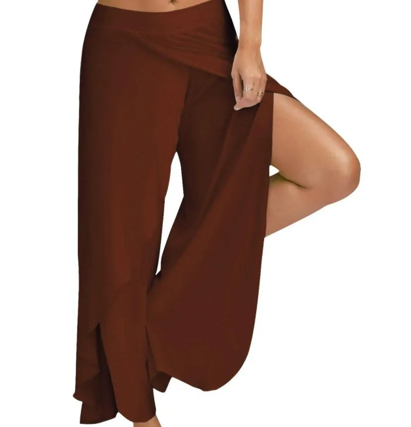 FashionSierra - Women's wide leg side split wrap flowy yoga pants