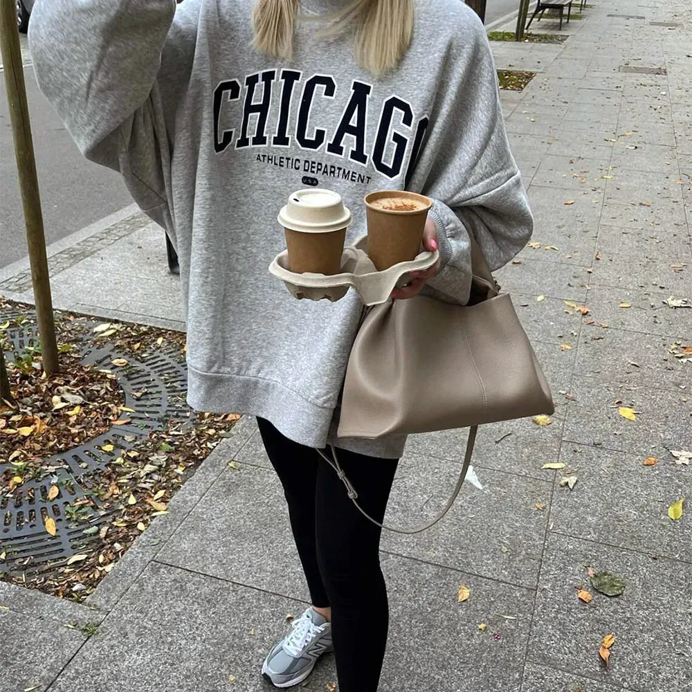 Flytonn-Retro sports style outfit streetwear 90s fashion American Retro Chicago Athletic Department Letters Printing Street Y2K Autumn Sweatshirts 90s Women Thick Warm Fleece Pullovers