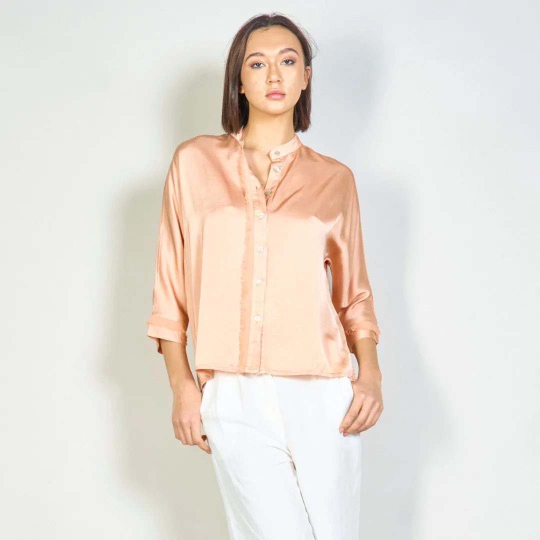 Frayed button-up silk blouse wholesale