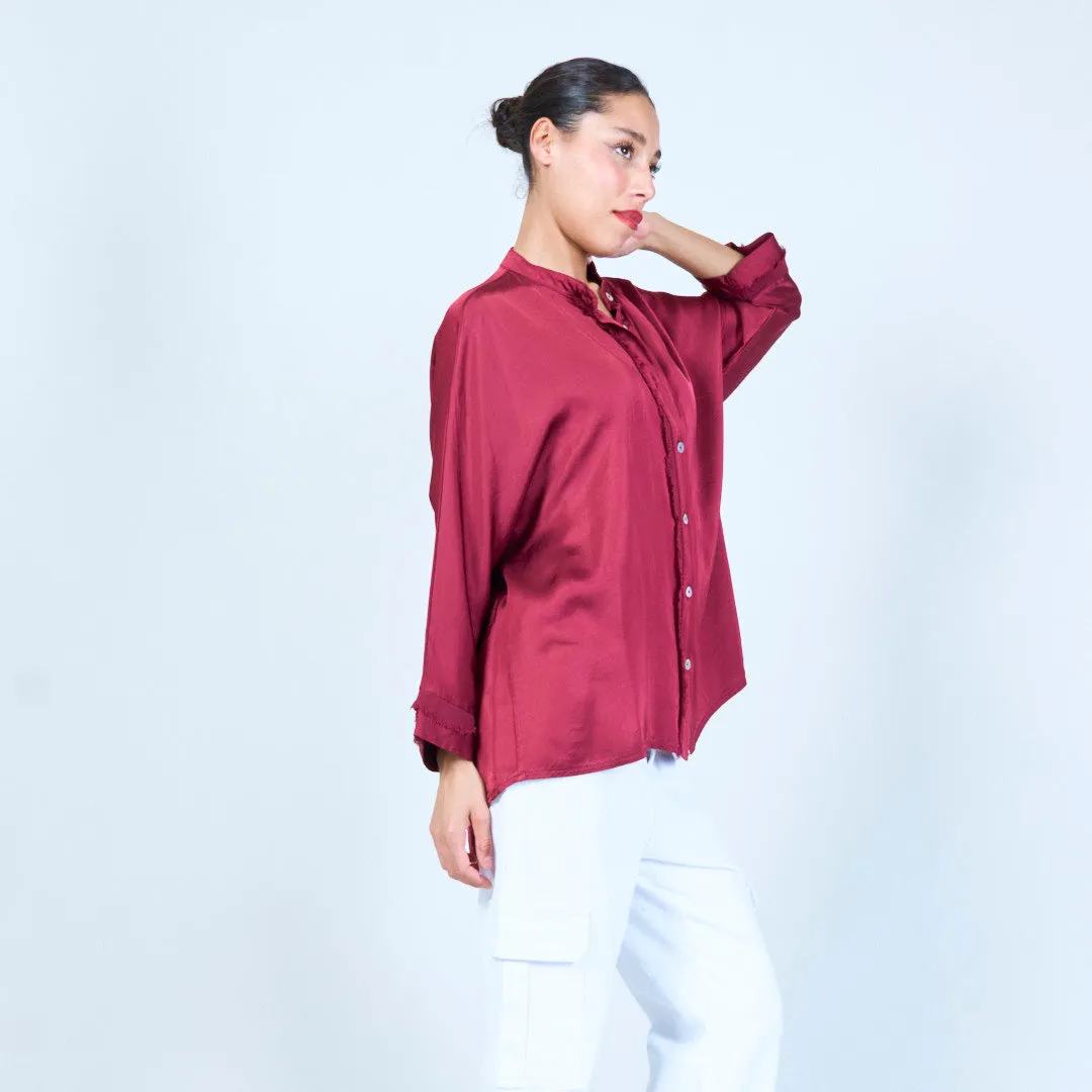 Frayed button-up silk blouse wholesale