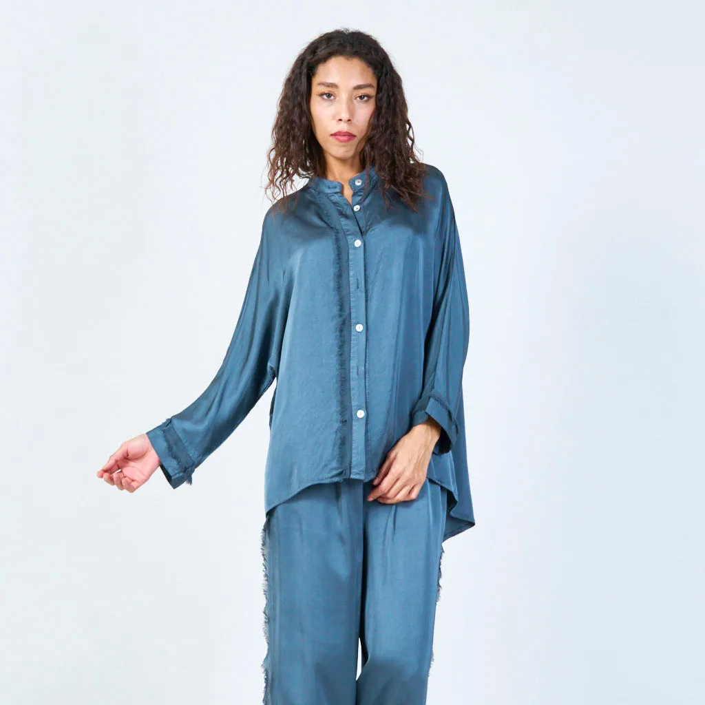 Frayed button-up silk blouse wholesale