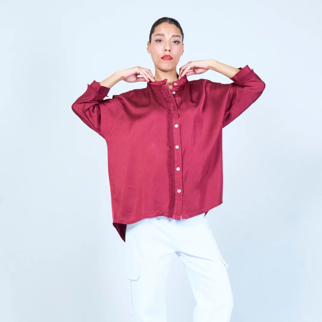 Frayed button-up silk blouse wholesale