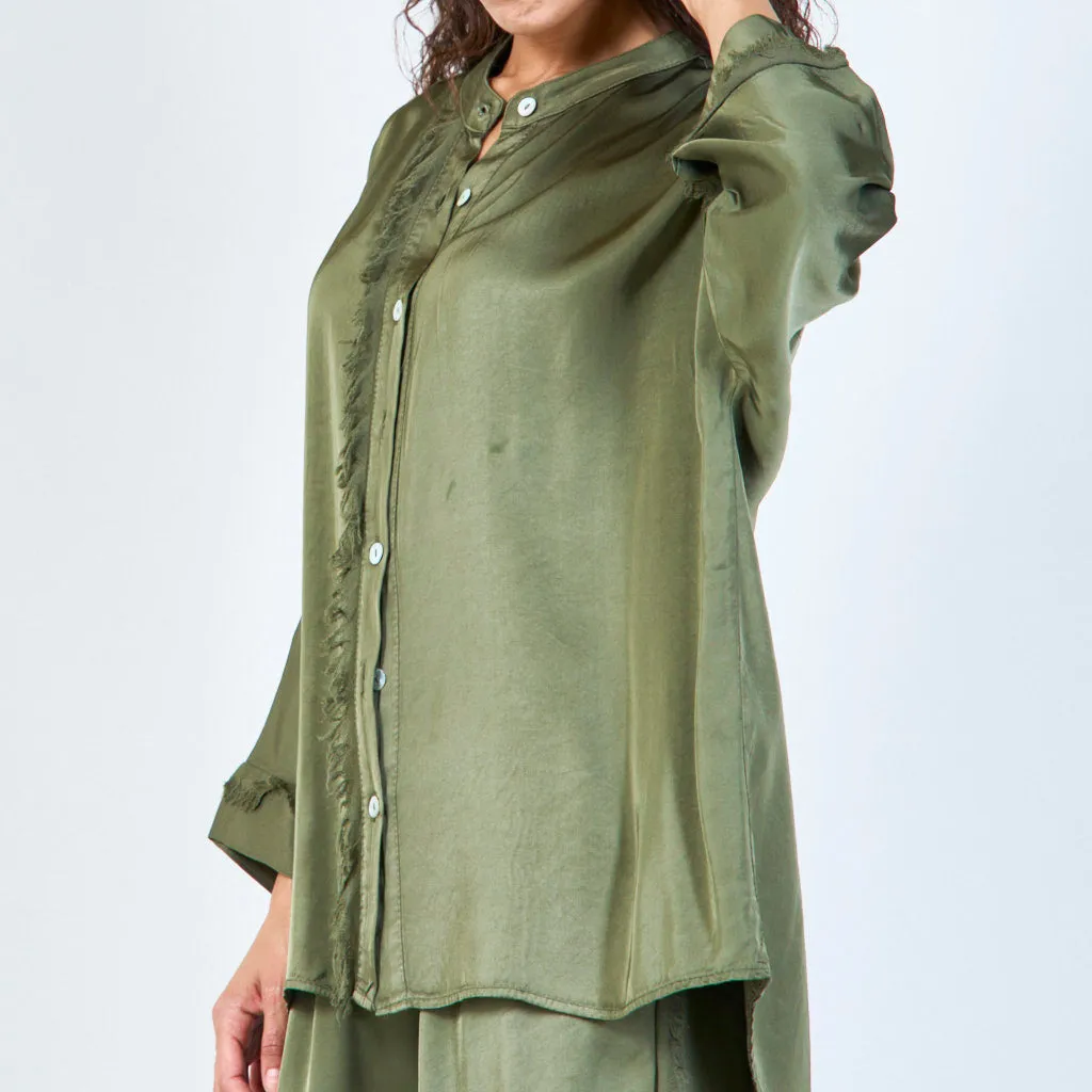 Frayed button-up silk blouse wholesale