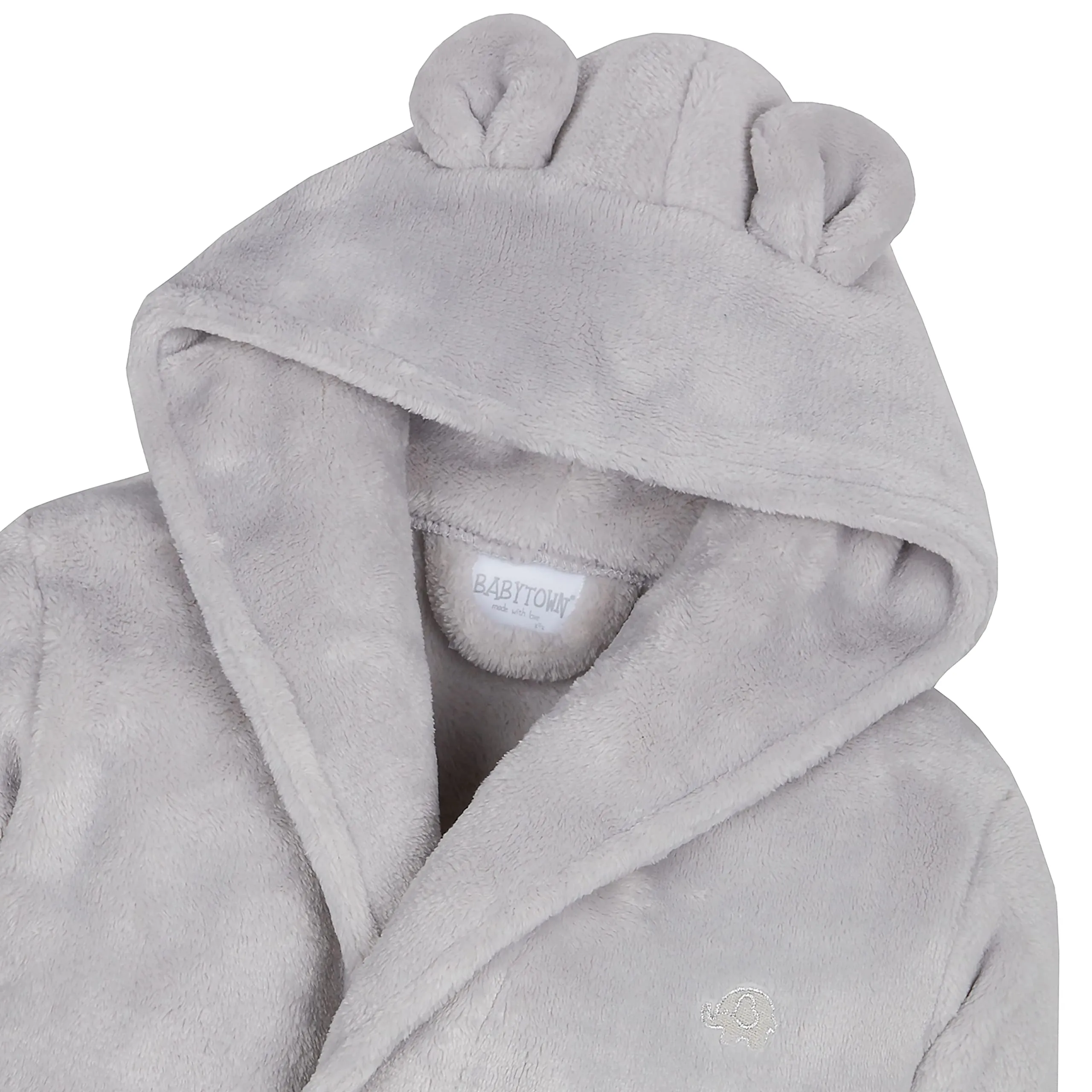 Gembroidery Personalised Baby Bathrobe Hooded Fleece Dressing Gown Super Soft Gifts Bath Robe For Boys Girls Cute Teddy Ears (0-6 Grey)