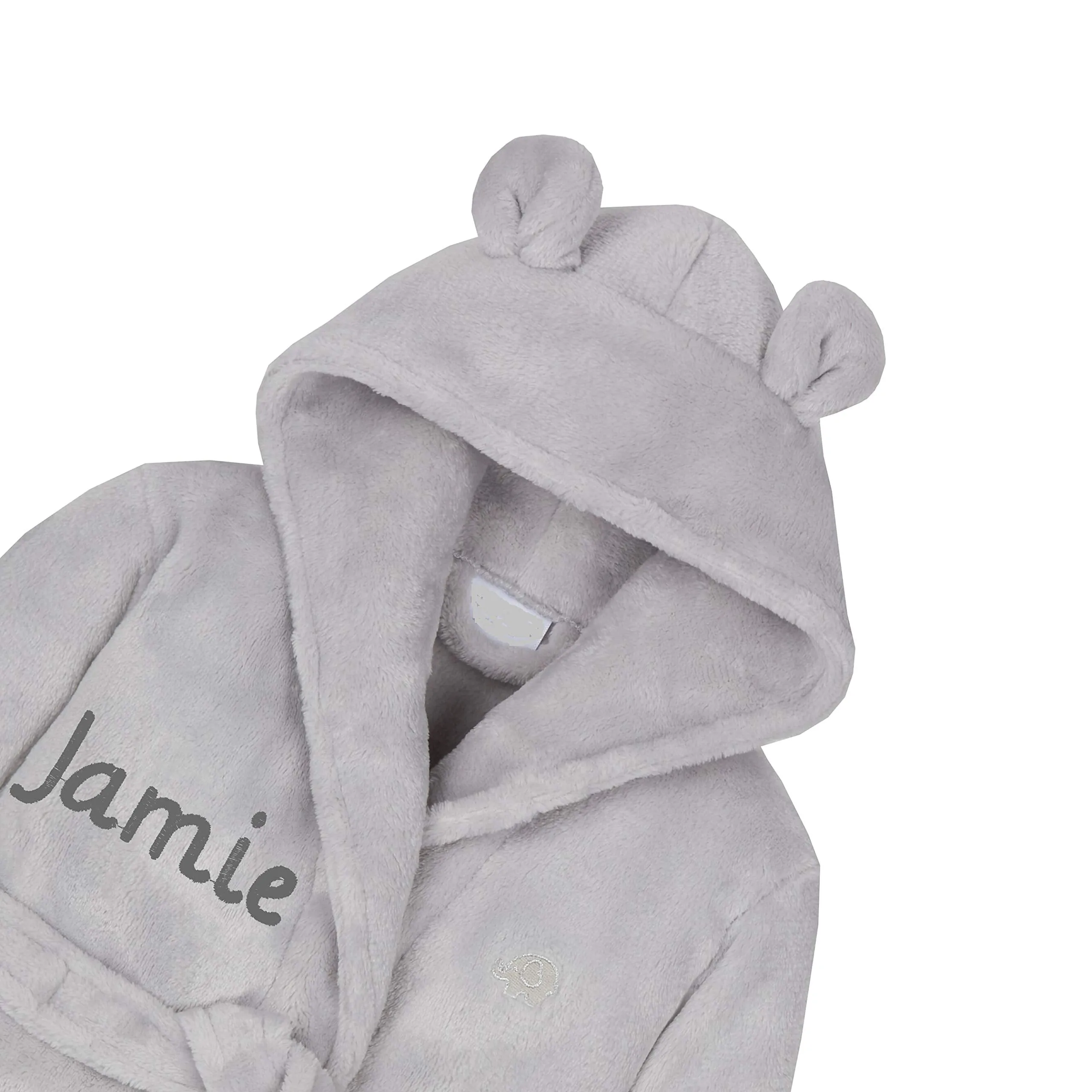 Gembroidery Personalised Baby Bathrobe Hooded Fleece Dressing Gown Super Soft Gifts Bath Robe For Boys Girls Cute Teddy Ears (0-6 Grey)