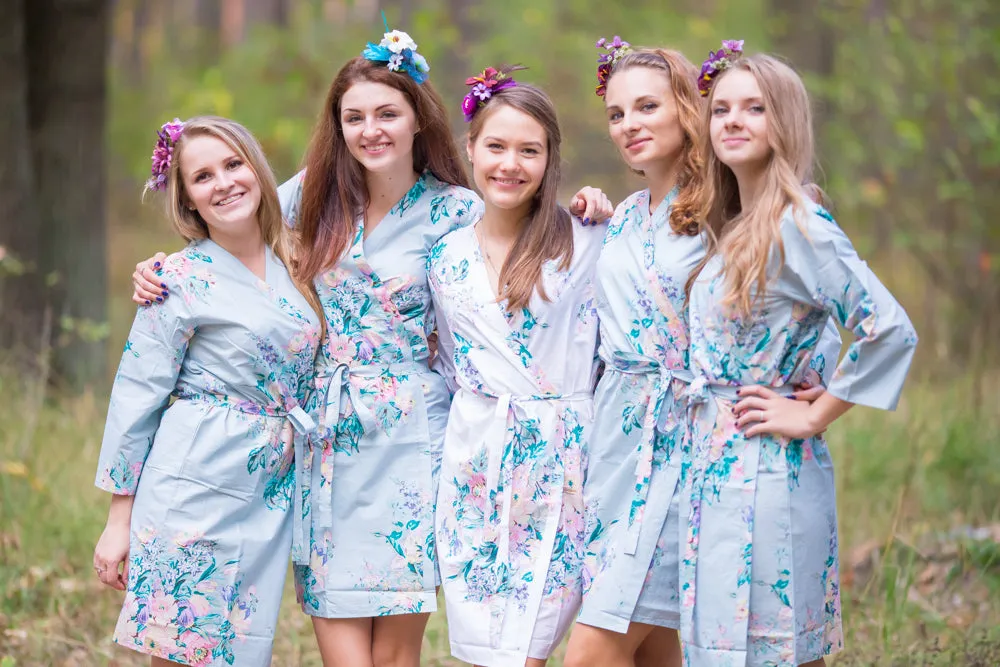 Gray Blooming Flowers Pattern Bridesmaids Robes