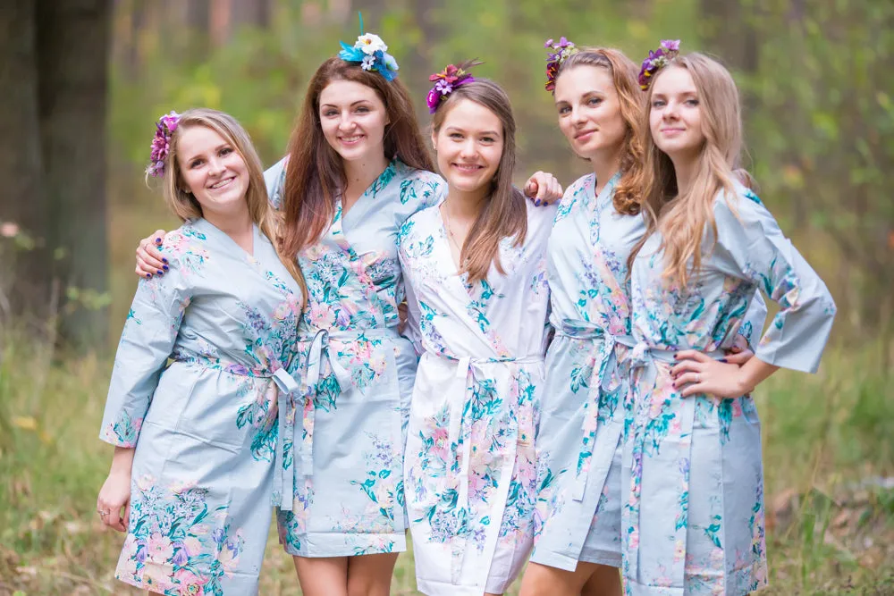 Gray Blooming Flowers Pattern Bridesmaids Robes