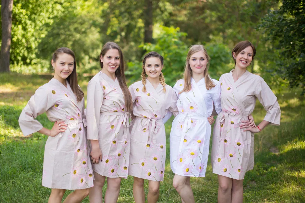 Gray Falling Daisies Pattern Bridesmaids Robes