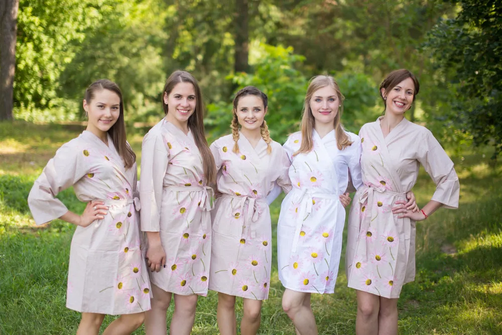 Gray Falling Daisies Pattern Bridesmaids Robes