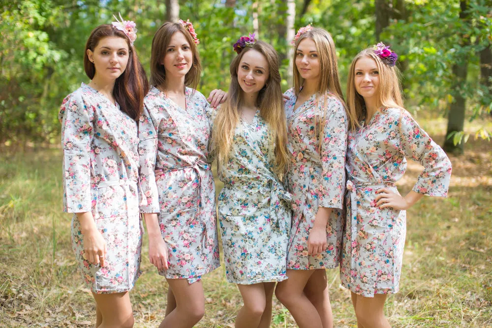 Gray Vintage Chic Floral Pattern Bridesmaids Robes