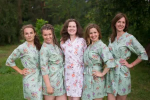 Grayed Jade Romantic Flowers Pattern Bridesmaids Robes