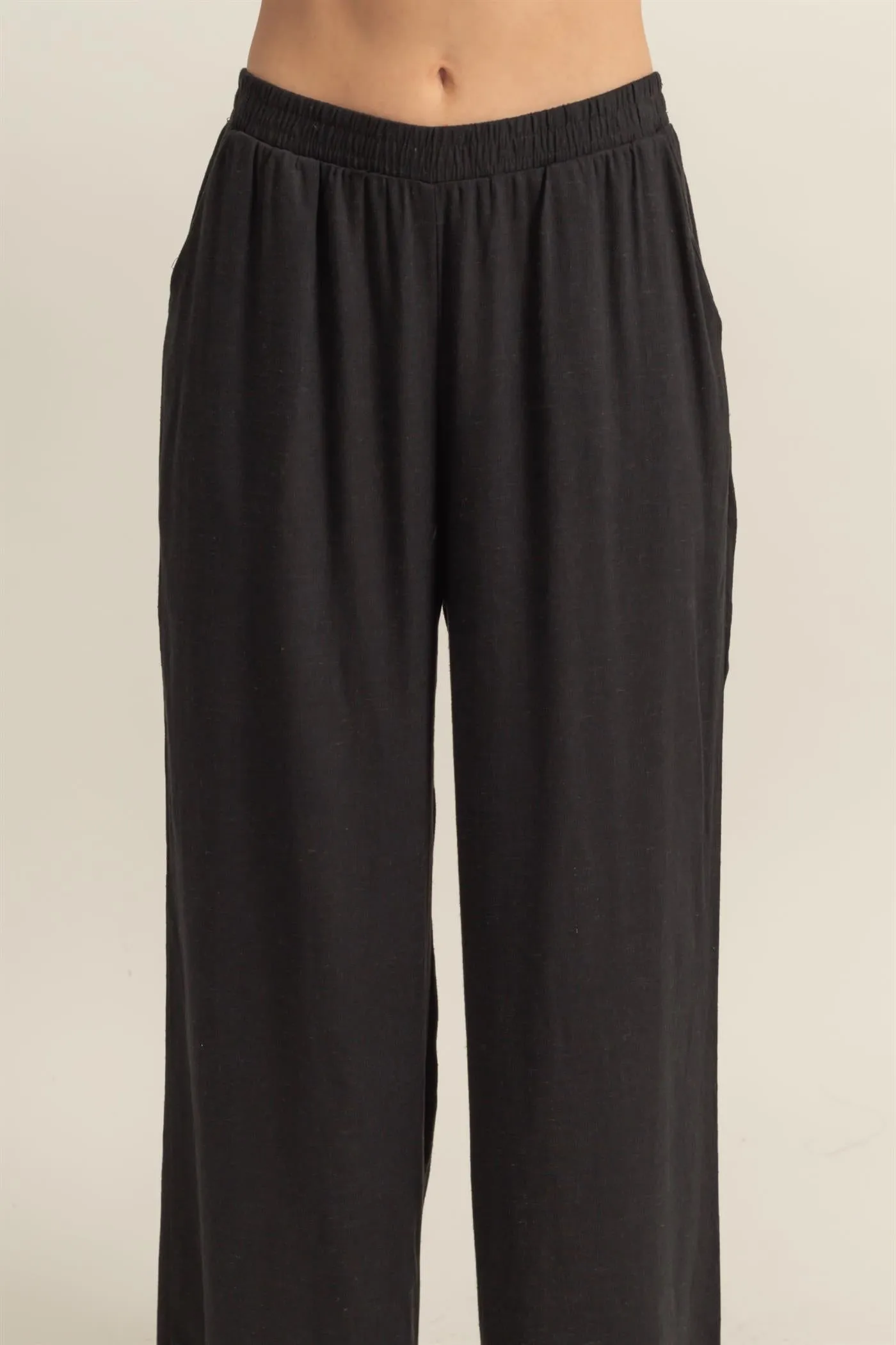 HF25A621-Elasticized Waist Linen Pants