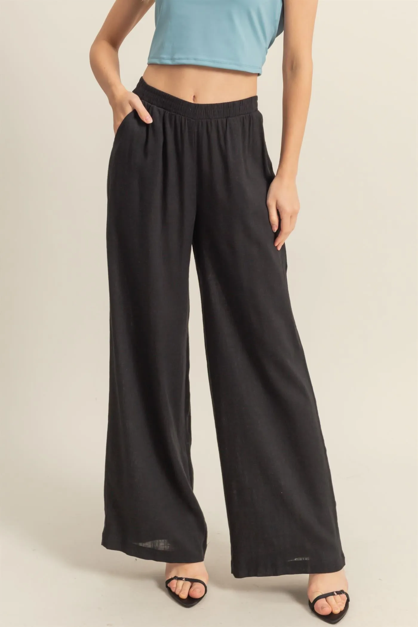 HF25A621-Elasticized Waist Linen Pants