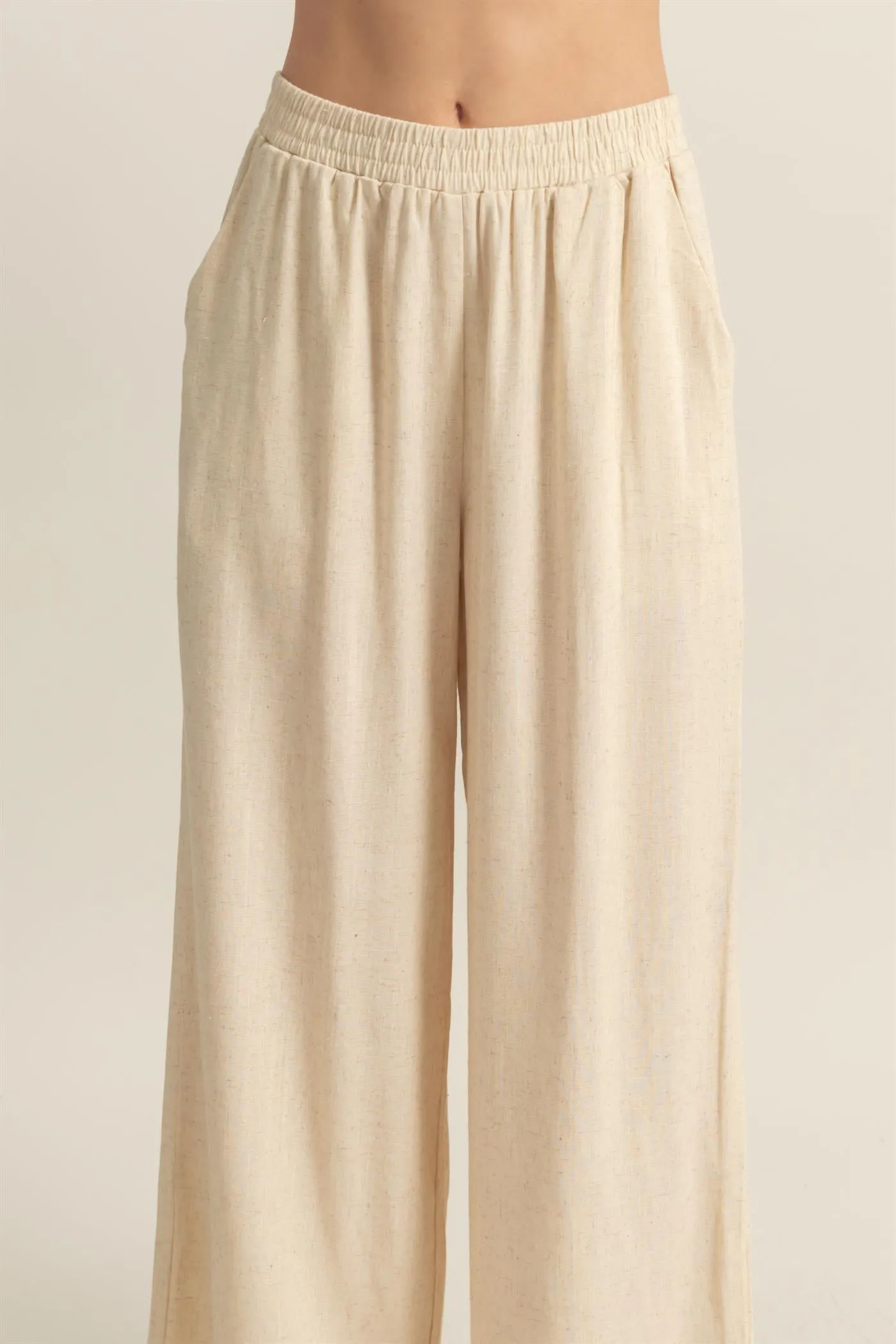 HF25A621-Elasticized Waist Linen Pants