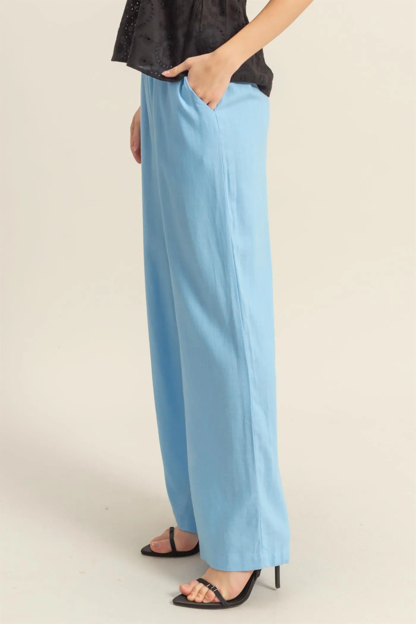 HF25A621-Elasticized Waist Linen Pants