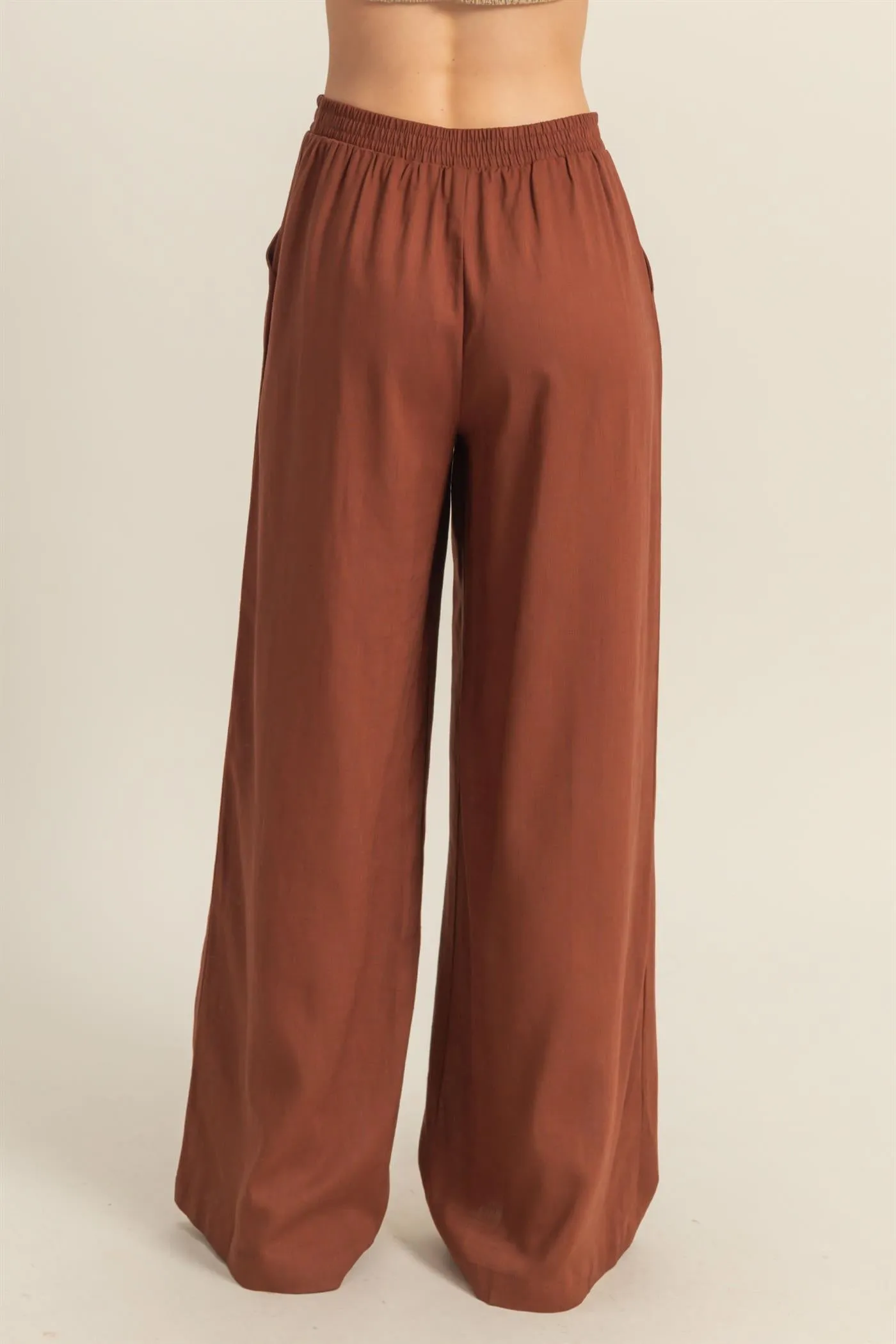 HF25A621-Elasticized Waist Linen Pants