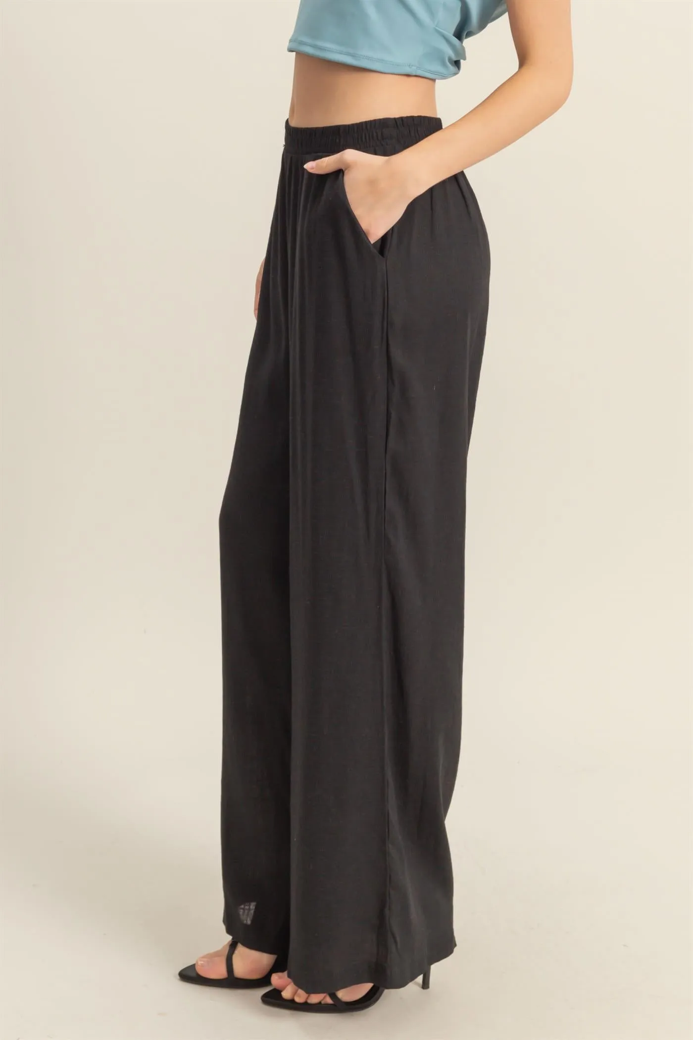 HF25A621-Elasticized Waist Linen Pants