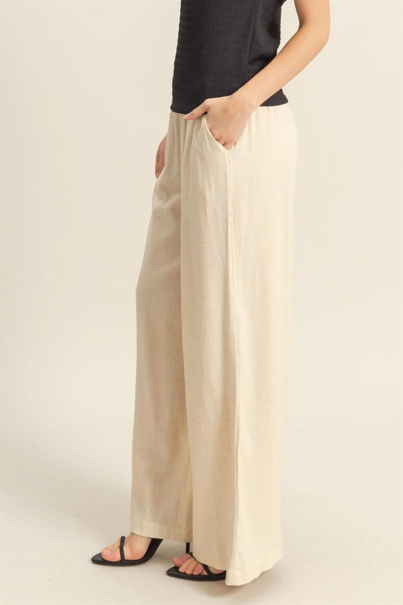 HF25A621-Elasticized Waist Linen Pants