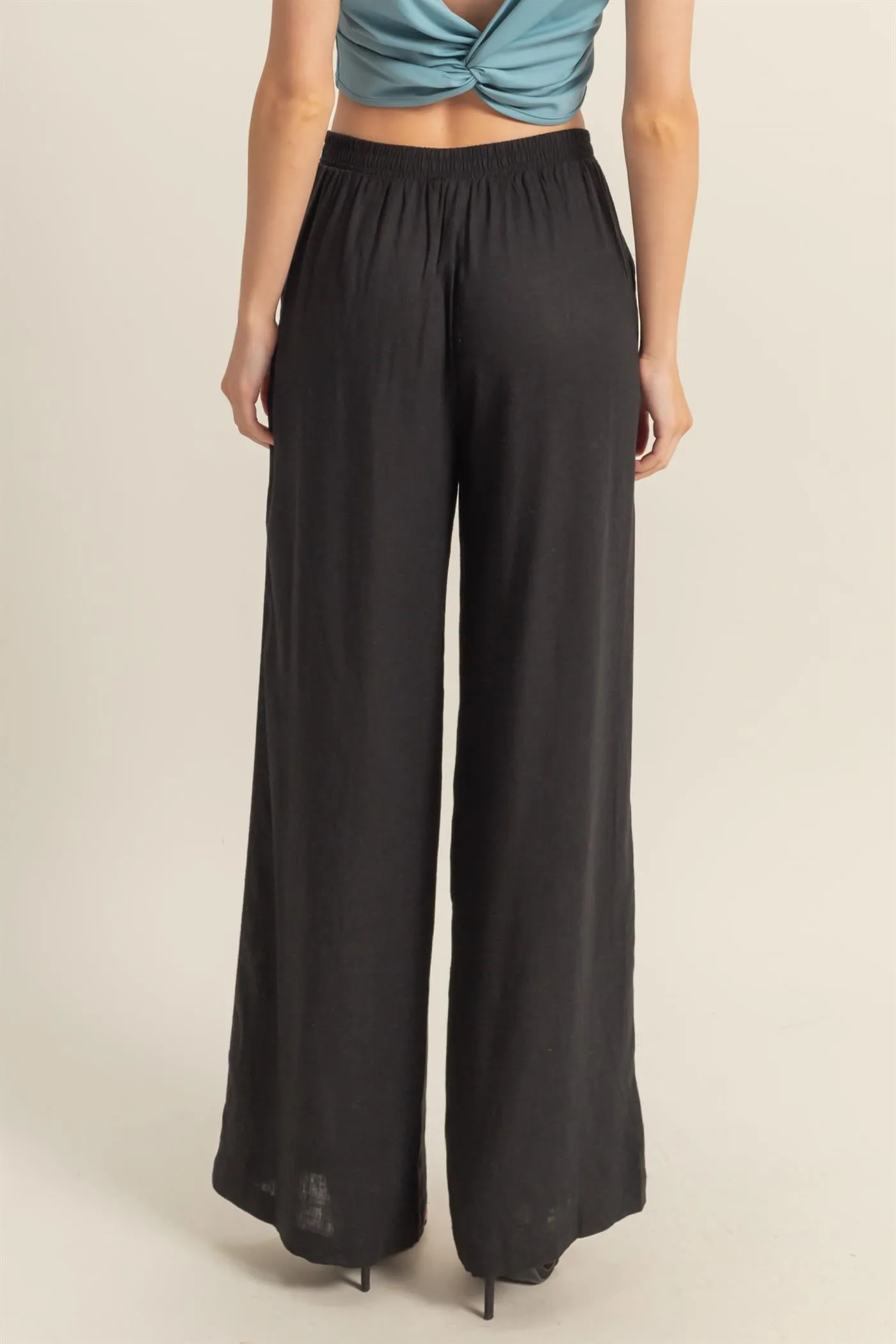 HF25A621-Elasticized Waist Linen Pants