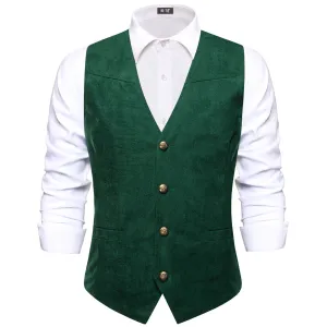 Hi-Tie Button Vest Dark Green Suede Solid Men's Single Vest