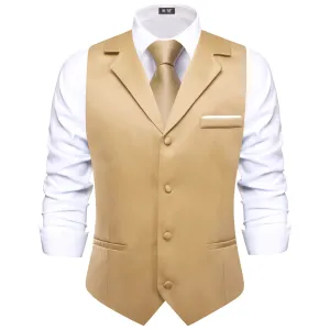 Hi-Tie Champagne Waistcoat Solid Notch lapels Men's Vest