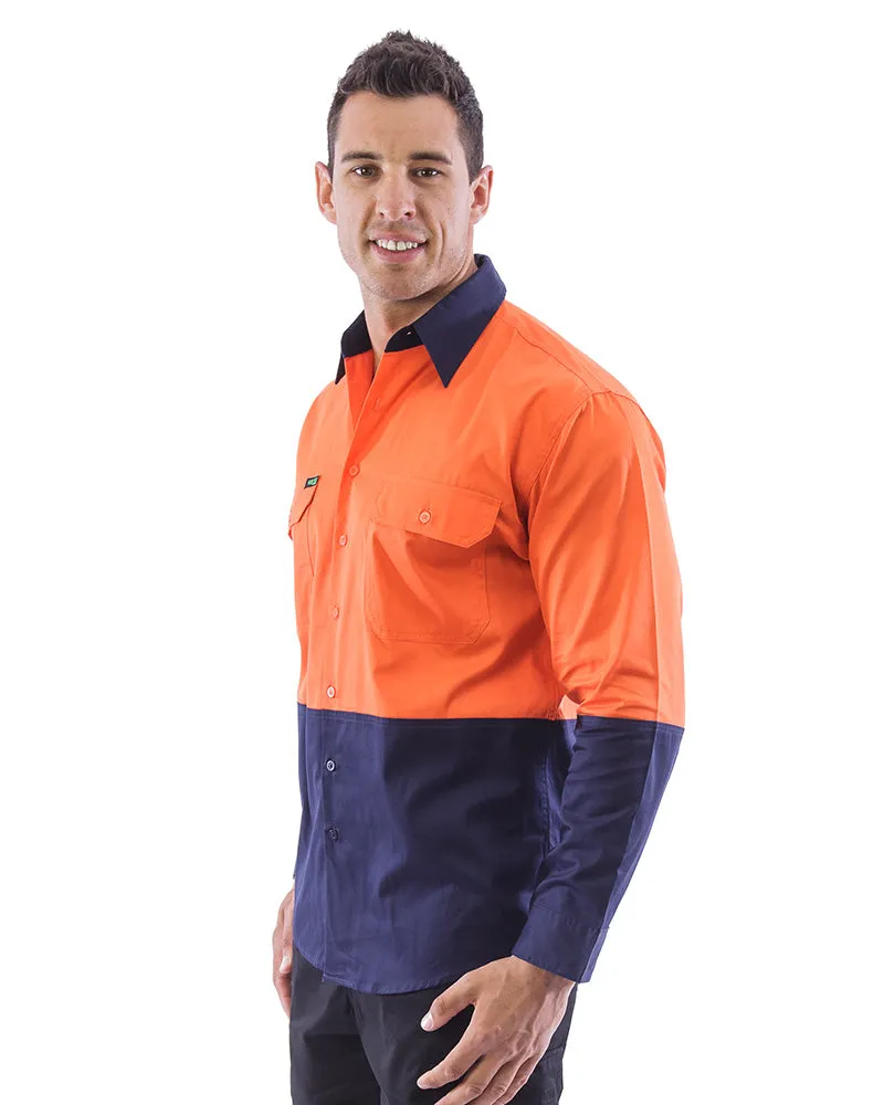 Hi Vis Lightweight Cotton Shirt LS (3 Pack) - Orange/Navy