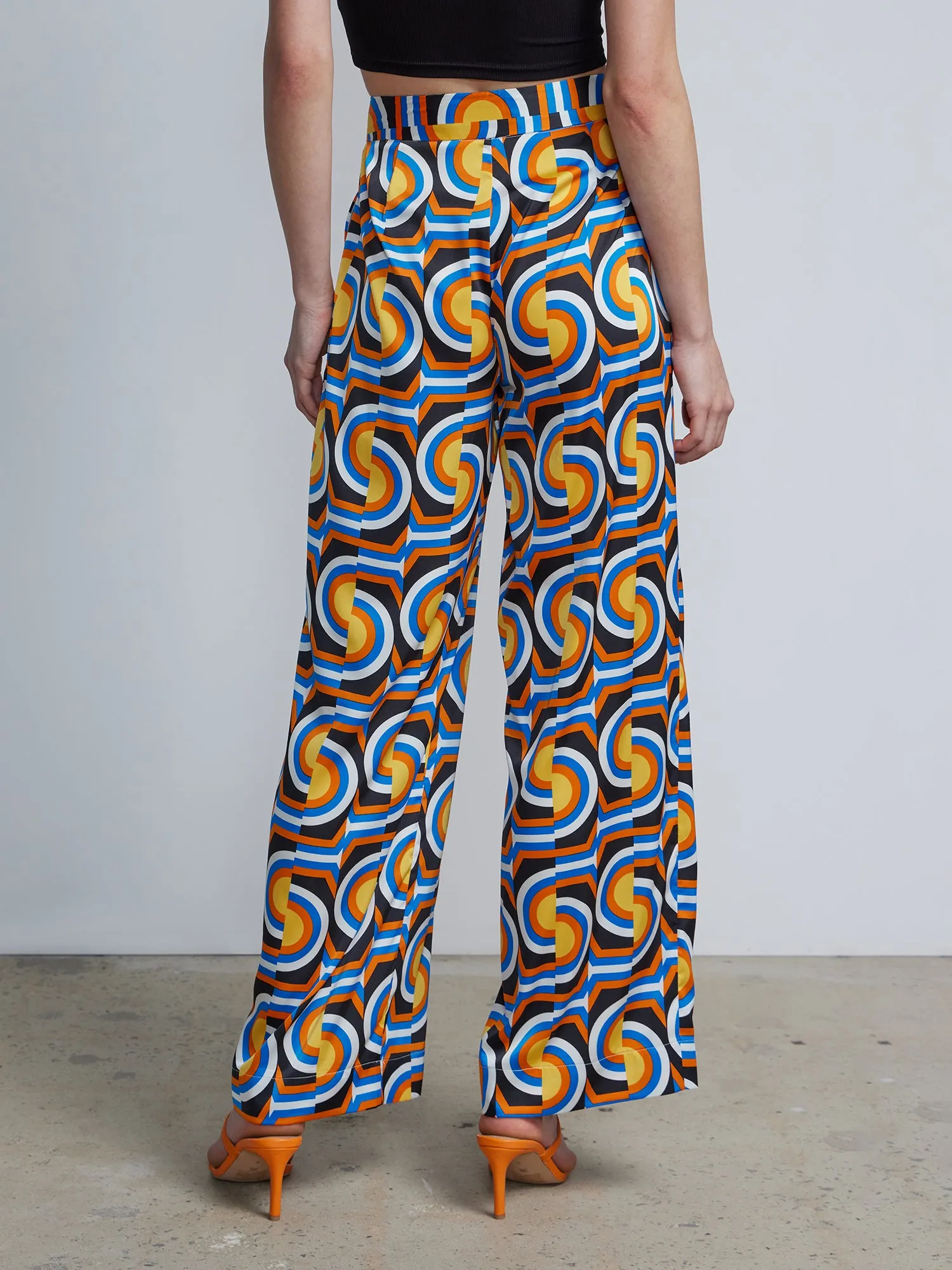 High Rise Printed Buttoned Wide Leg Pants