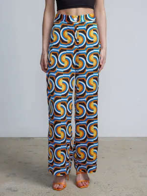 High Rise Printed Buttoned Wide Leg Pants