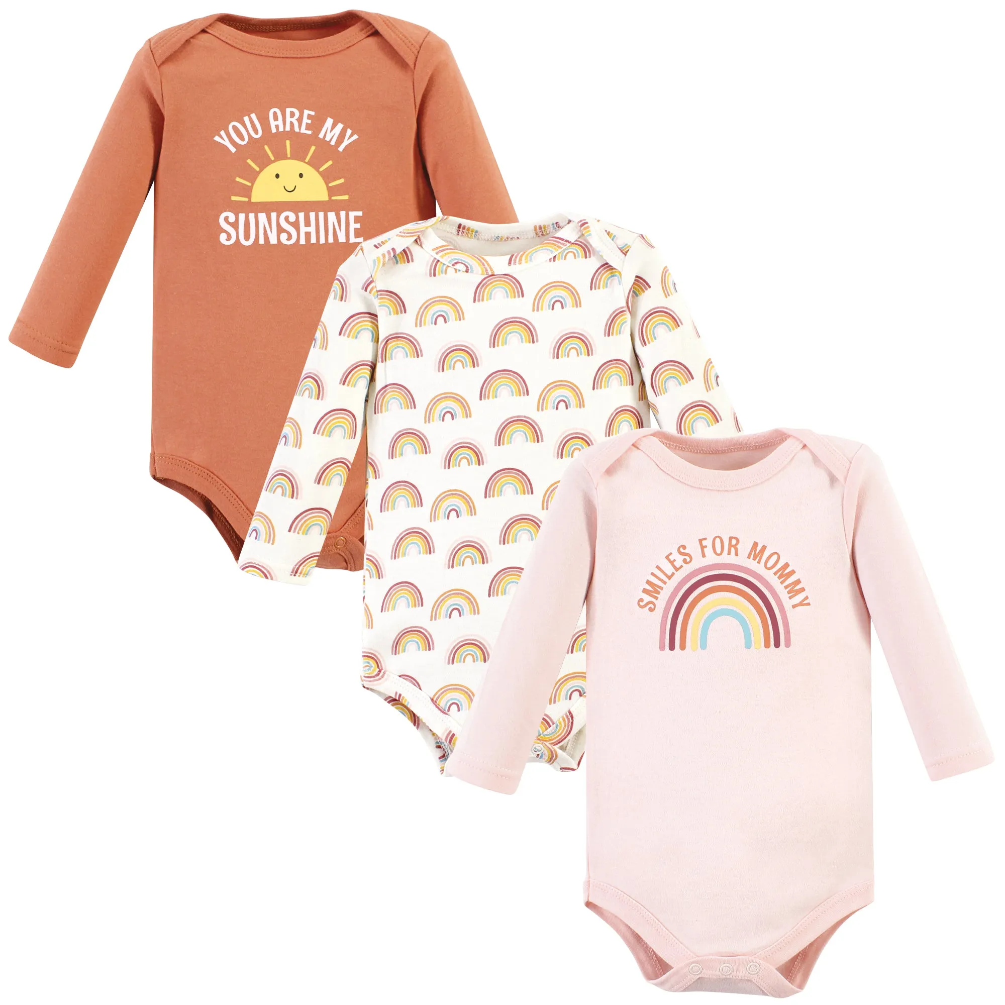 Hudson Baby Cotton Long-Sleeve Bodysuits, Sunshine Rainbows 3-Pack