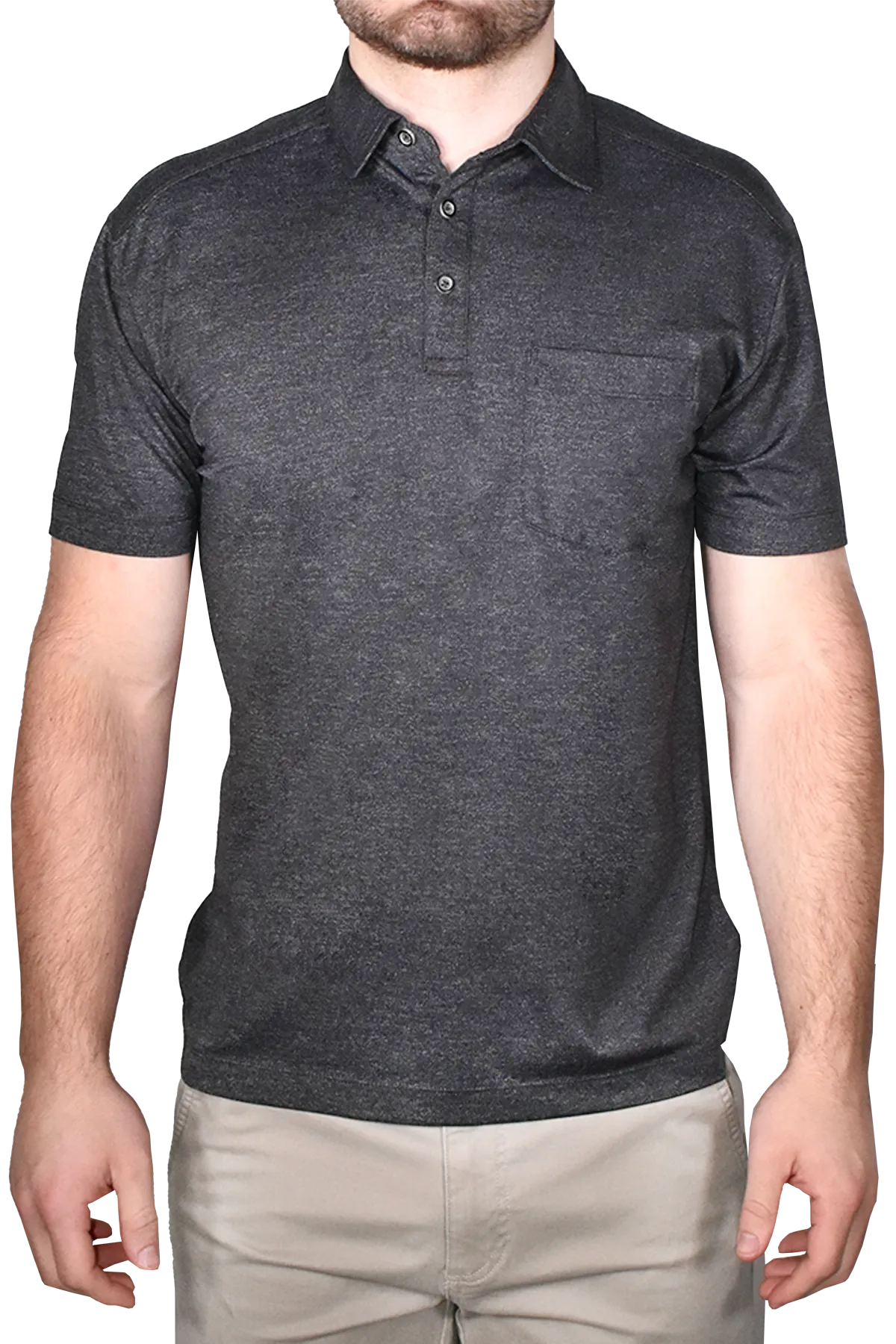 Hybrid Micro Pique Polo, Char Black Heather