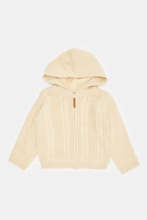 Infant Boys Cream Hooded Sherpa Cardigan