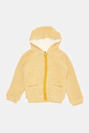 Infant Boys Mustard Sherpa Hooded Cardigan