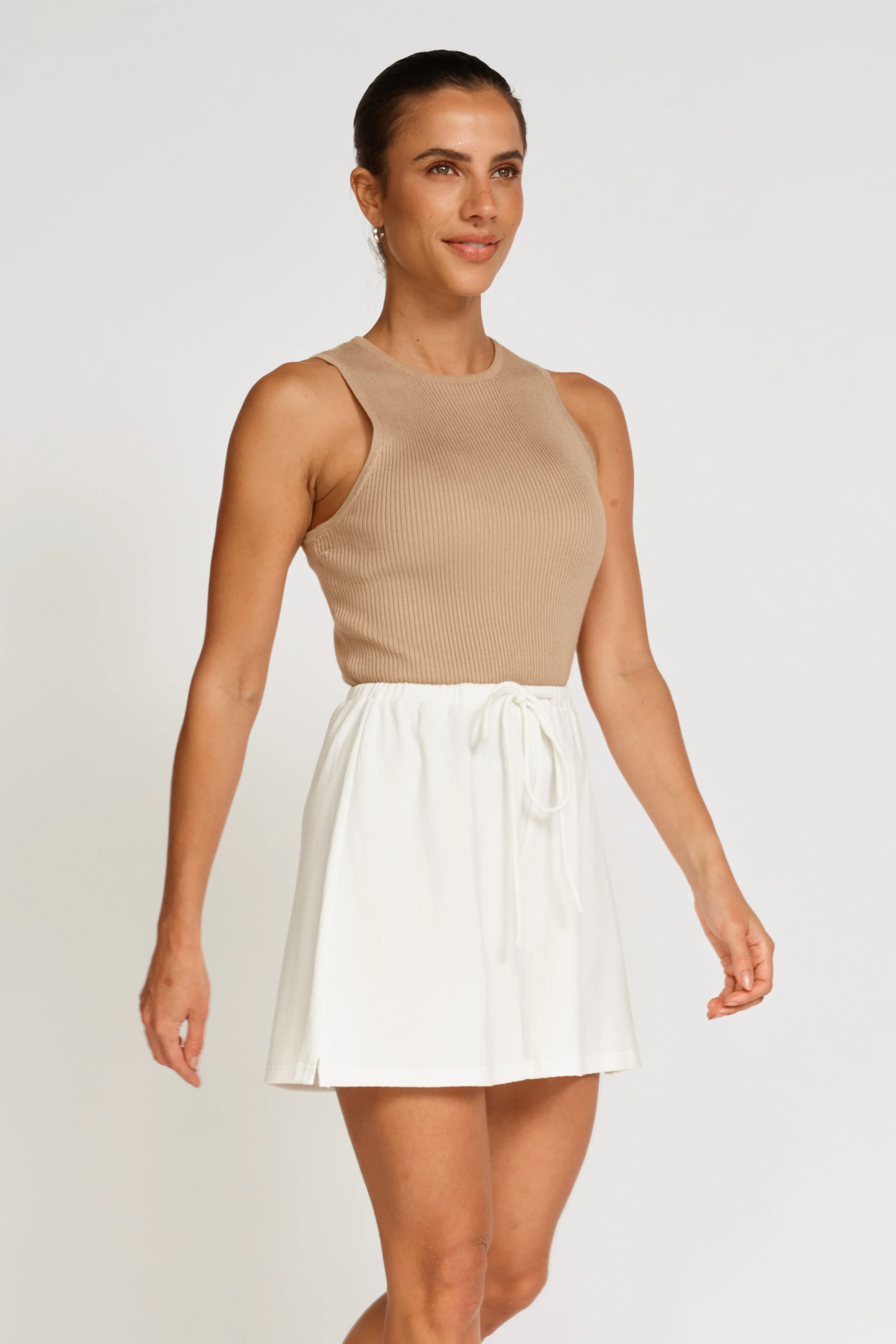 Ivy Ribbed Lounge Short - White