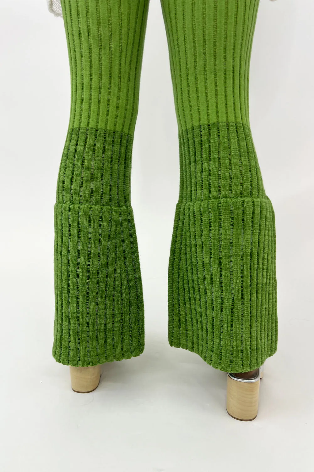 July Li - Flared Knit Pants: Avocado Green