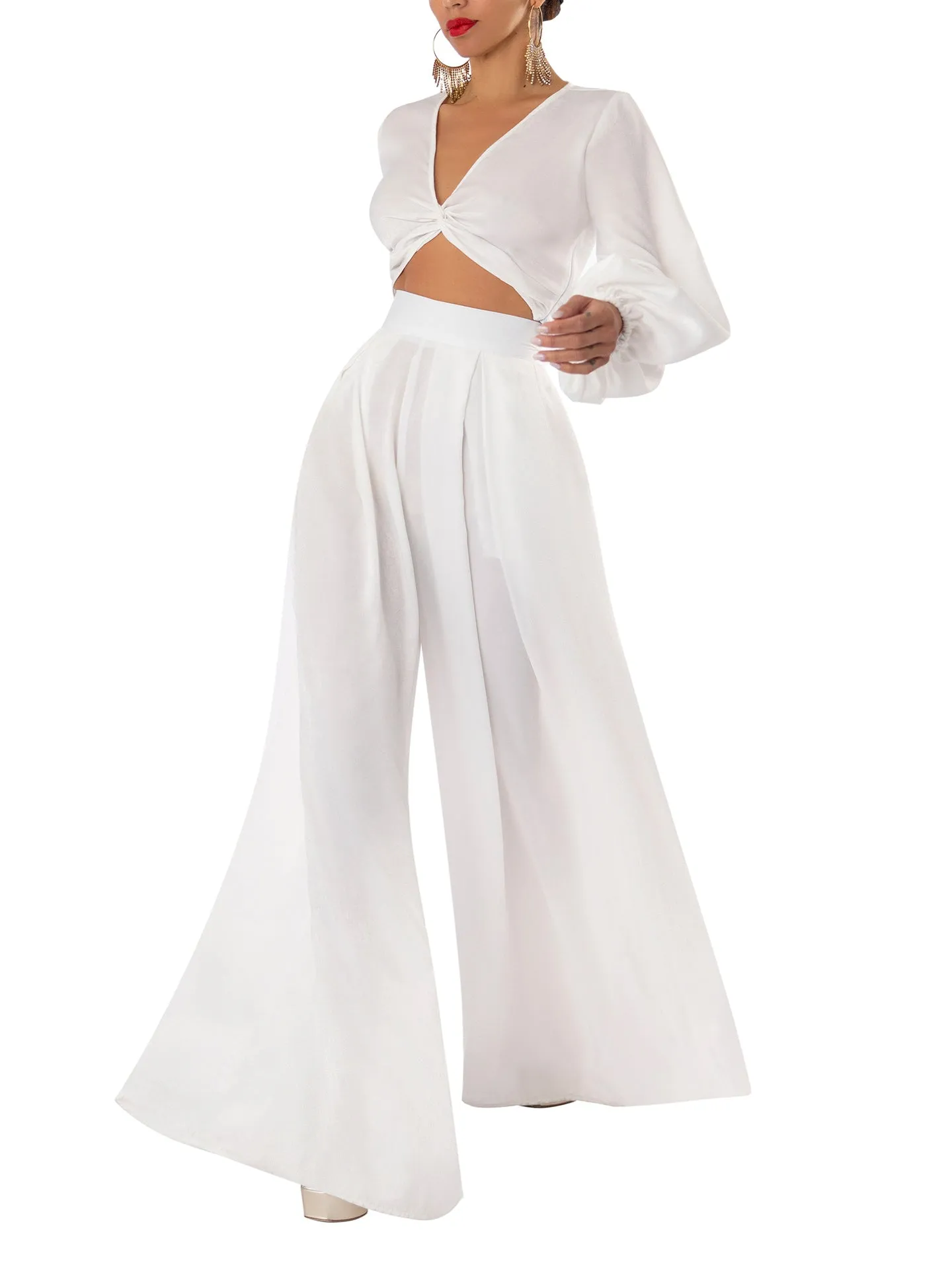 “Keira” White Wide Leg Pants