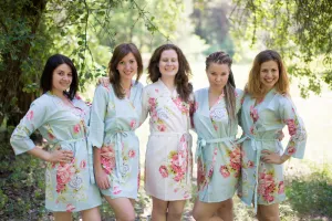 Light Blue Cabbage Roses Pattern Bridesmaids Robes