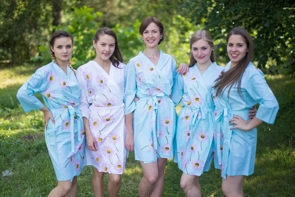 Light Blue Falling Daisies Pattern Bridesmaids Robes