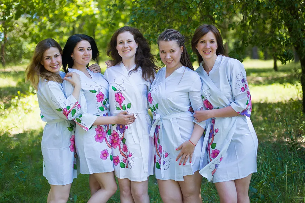 Light Blue Swirly Floral Vine Pattern Bridesmaids Robes