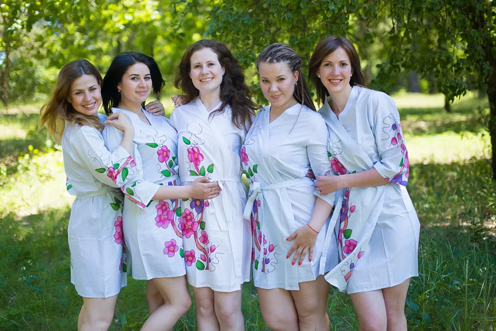 Light Blue Swirly Floral Vine Pattern Bridesmaids Robes