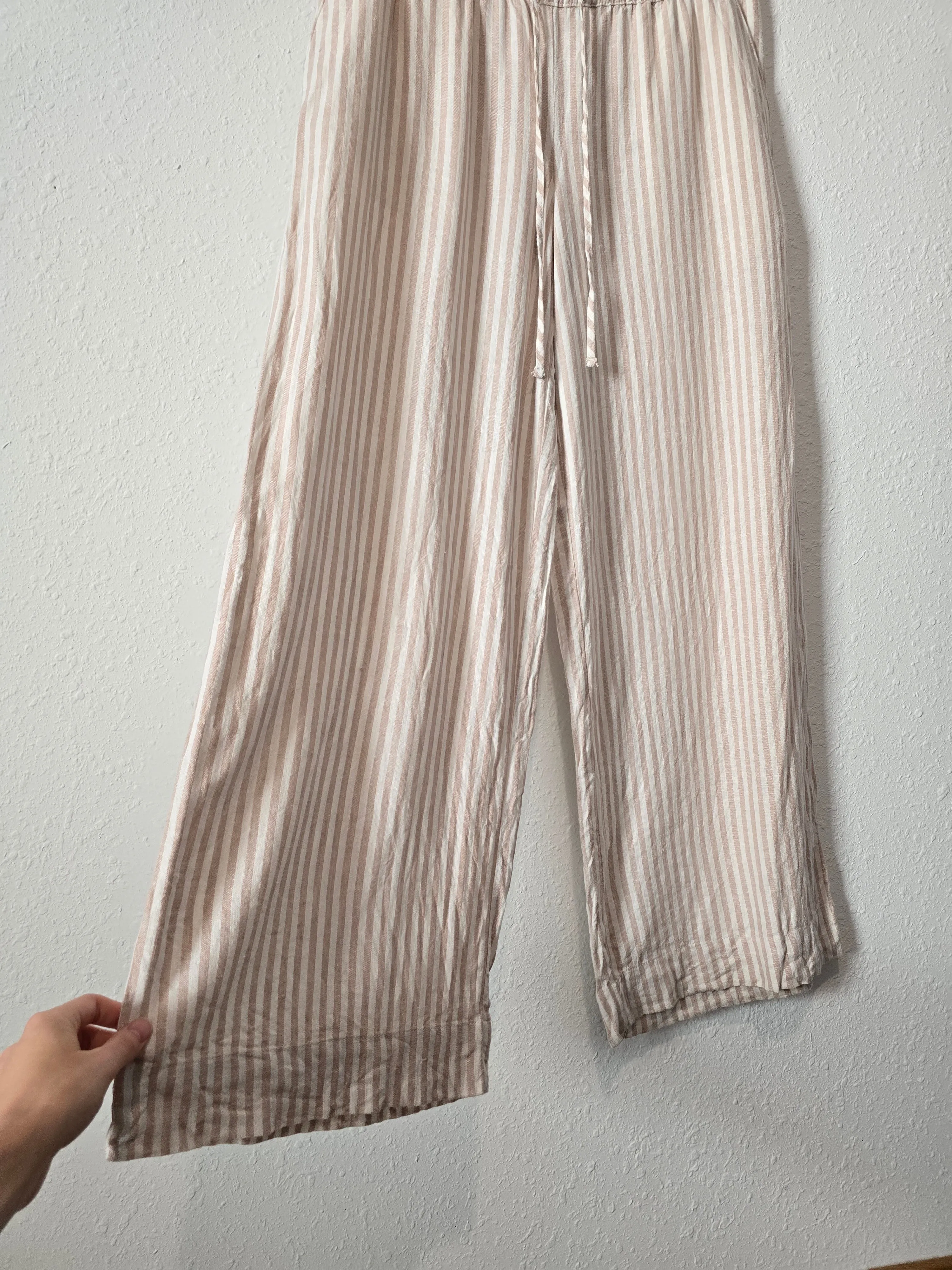 Linen Striped Wide Leg Pants (L)