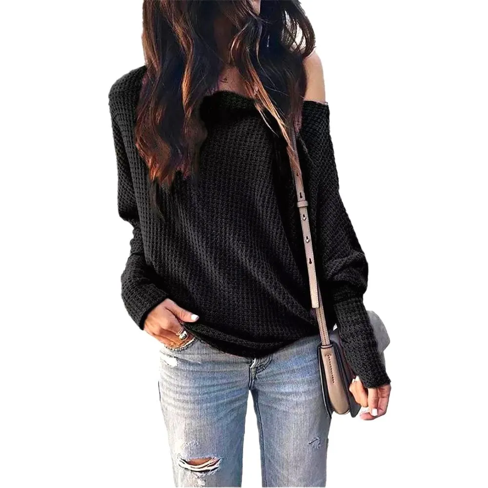 Luexco Women's Off-Shoulder Sweater Bat Wing Lantern Sleeve Top