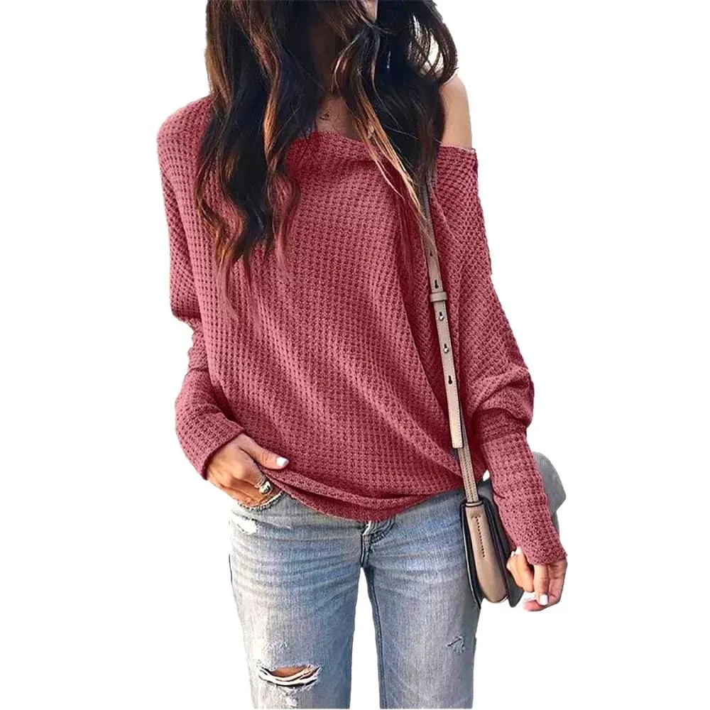 Luexco Women's Off-Shoulder Sweater Bat Wing Lantern Sleeve Top