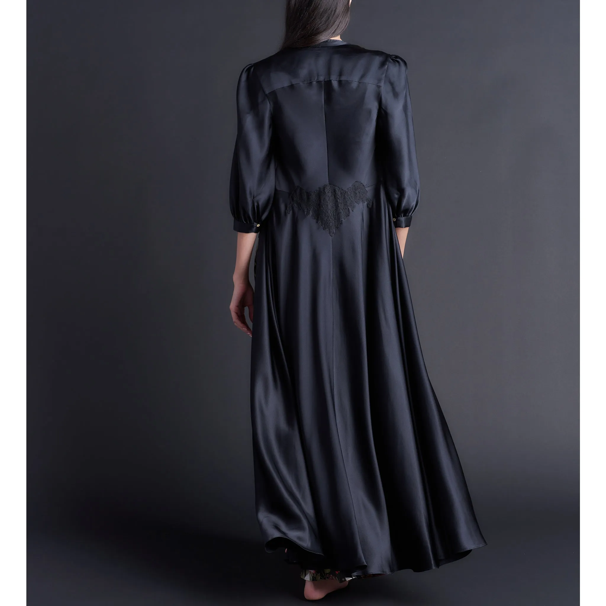 Maia Long Robe in Black Silk Charmeuse