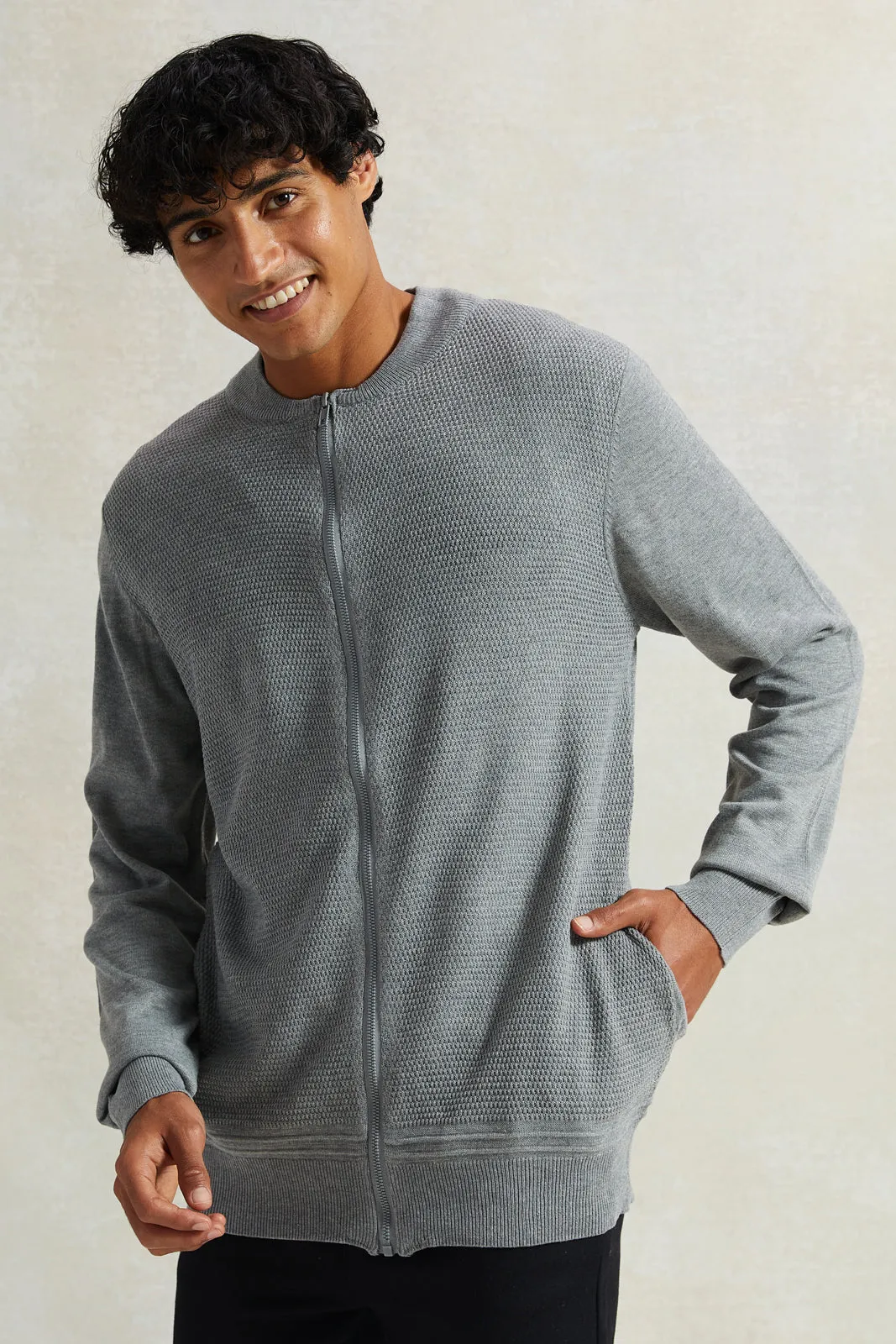 Men Grey Solid Sweater