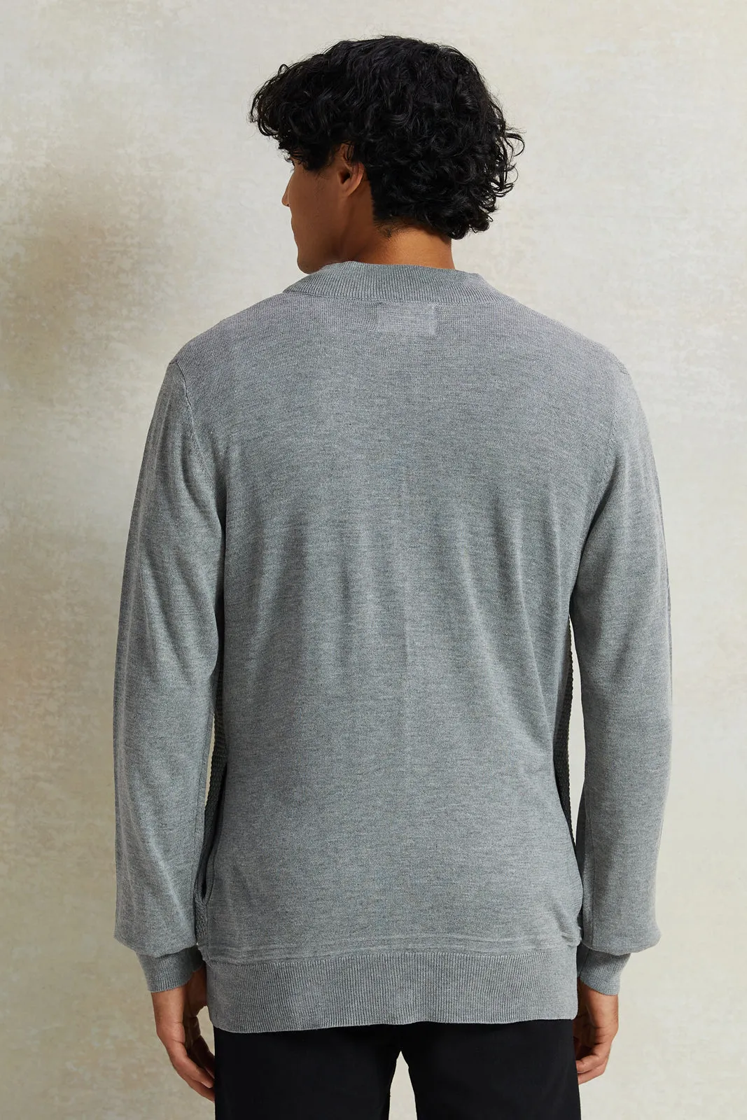 Men Grey Solid Sweater