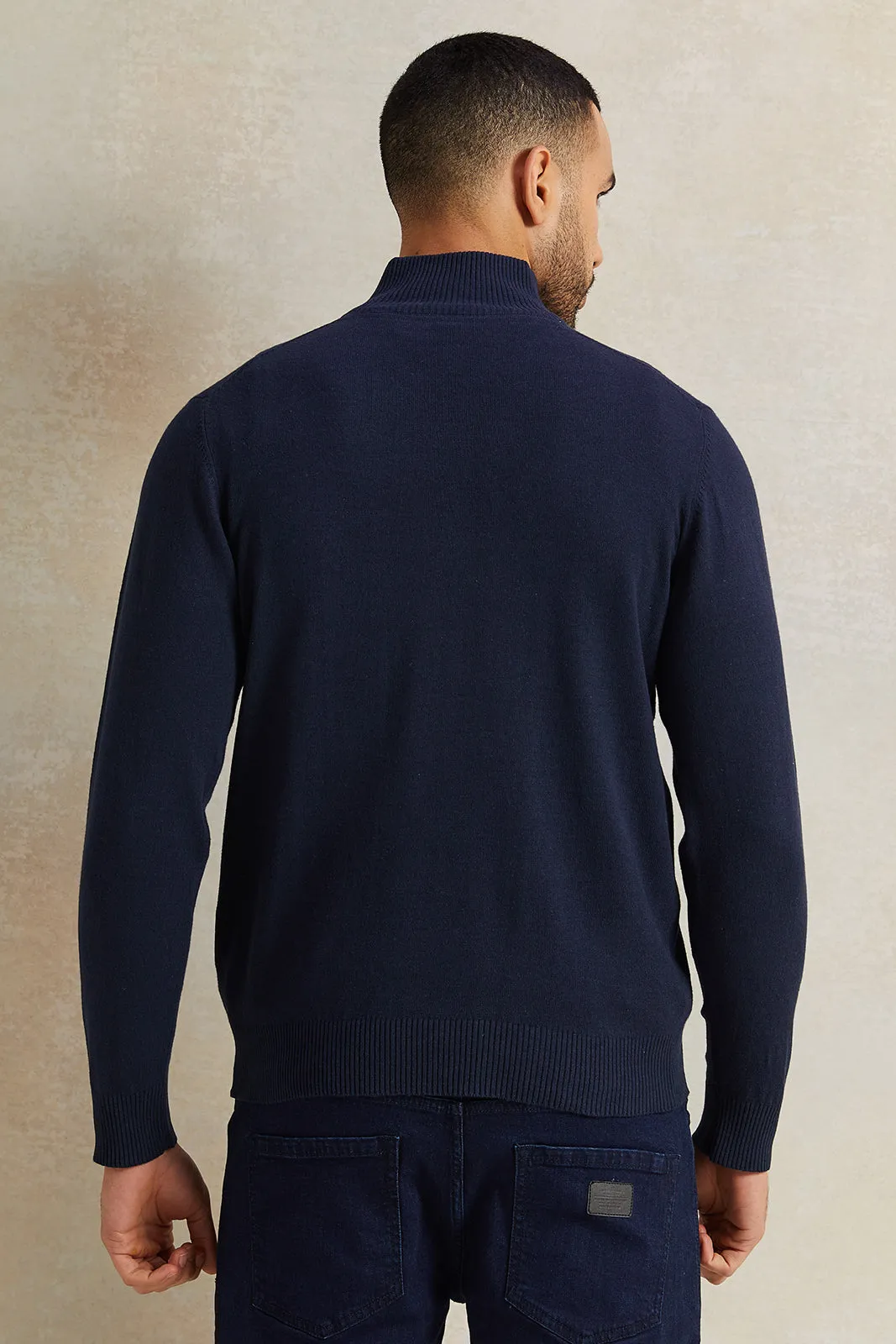 Men Navy Half Zip Pullover