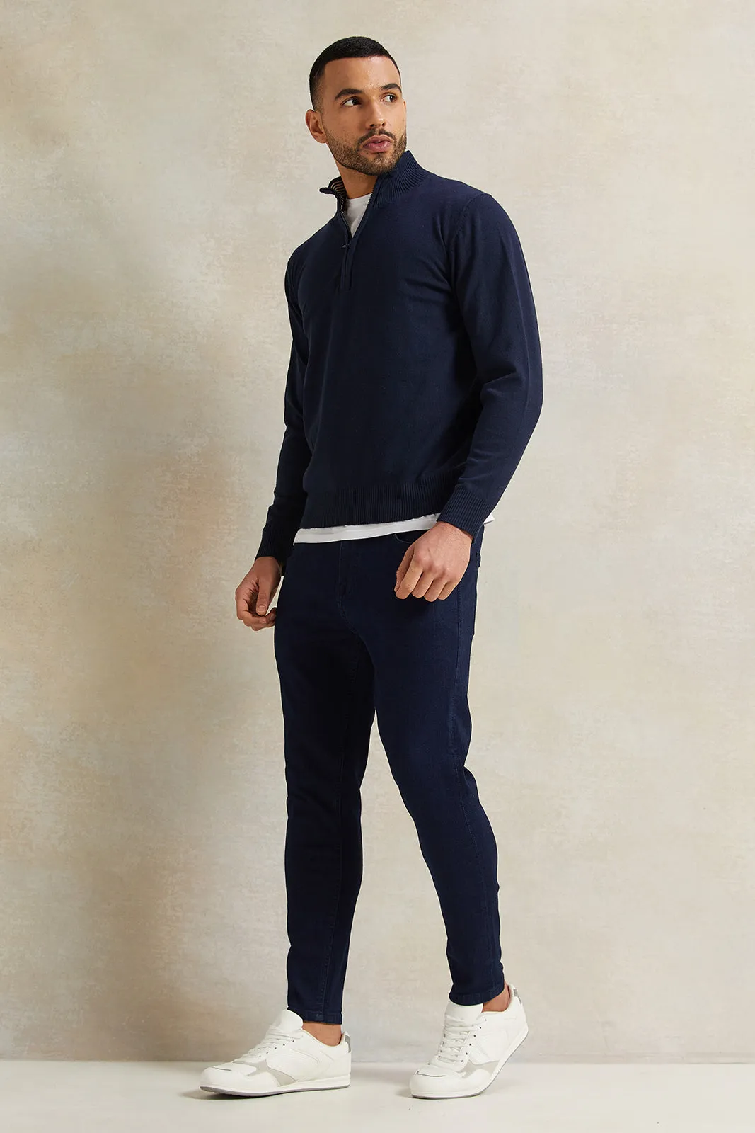 Men Navy Half Zip Pullover