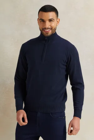 Men Navy Half Zip Pullover