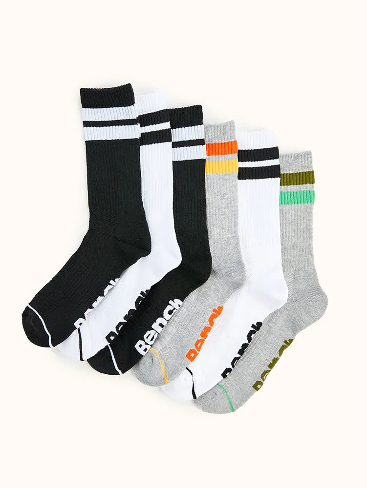 Men's Half Cushion Crew Socks (6 Pairs) - Assorted Colors