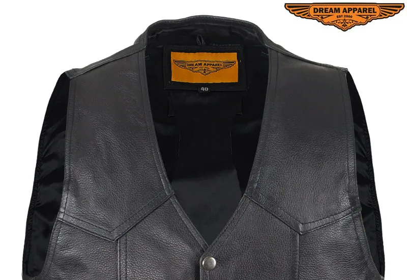 Mens Plain Black Leather Vest Heavy Duty Premium Cowhide Leather